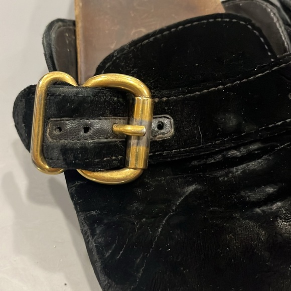 Black Prada Velvet Slides with Gold Buckle. - Picture 2 of 3